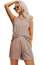 Load image into Gallery viewer, Smoke Gray Corded Sleeveless Top and Pocketed Shorts Set