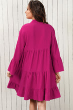 Load image into Gallery viewer, Rose Crinkled Tiered Split Neck Shirt Dress