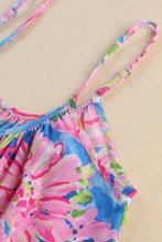 Load image into Gallery viewer, Pink Abstract Floral Print Notch V Neck Rolled Short Sleeve Blouse