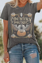 Load image into Gallery viewer, Gray COUNTRY MUSIC Guitar Graphic Print Crew Neck T Shirt