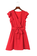 Load image into Gallery viewer, Red Polka Dot V Neck Ruffle Sleeve Dress