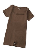 Load image into Gallery viewer, Black Ribbed Square Neck Short Sleeve Athleisure Romper