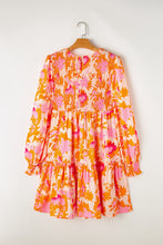 Load image into Gallery viewer, Orange Abstract Print Smocked Lantern Sleeve Ruffle Mini Dress