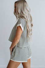 Load image into Gallery viewer, White Stripe Contrast Edge Tee and Shorts Set