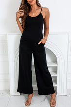 Load image into Gallery viewer, Black Loose Fit Side Pockets Spaghetti Strap Wide Leg Jumpsuit
