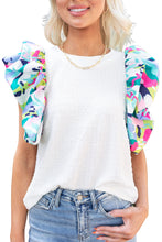 Load image into Gallery viewer, White Voluminous Printed Puff Sleeve Textured Top