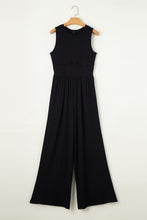 Load image into Gallery viewer, Black Cinched Waist Sleeveless Wide Leg Jumpsuit