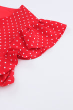 Load image into Gallery viewer, Red Polka Dot V Neck Ruffle Sleeve Dress