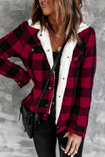 Load image into Gallery viewer, Red Plaid Print Fleece Button Jacket