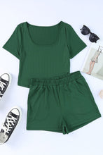 Load image into Gallery viewer, Green Ribbed Knit Shorts Lounge Set