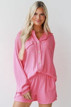 Load image into Gallery viewer, Pink Ribbed Knit Button Top and Shorts Set