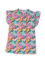 Load image into Gallery viewer, Rose Red Floral Print Ruffled Flutter Sleeve Blouse