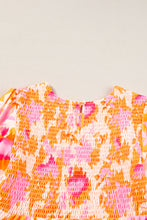 Load image into Gallery viewer, Orange Abstract Print Smocked Lantern Sleeve Ruffle Mini Dress