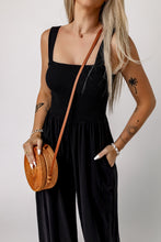 Load image into Gallery viewer, Black Smocked Sleeveless Wide Leg Jumpsuit with Pockets