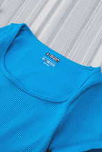 Load image into Gallery viewer, Black Ribbed Square Neck Short Sleeve Athleisure Romper