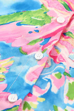 Load image into Gallery viewer, Pink Abstract Floral Print Notch V Neck Rolled Short Sleeve Blouse