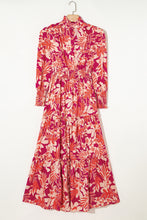 Load image into Gallery viewer, Rose Floral Print Buttoned Smocked High Waist Maxi Dress