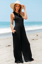 Load image into Gallery viewer, Black Cinched Waist Sleeveless Wide Leg Jumpsuit