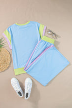 Load image into Gallery viewer, Sky Blue Color Block Detail Casual Two-piece Outfit