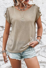 Load image into Gallery viewer, Smoke Gray Button Detail Batwing Sleeve Casual Tee