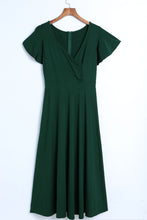 Load image into Gallery viewer, Green Ruffled Sleeve Wrap V Neck Midi Dress