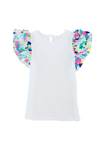 Load image into Gallery viewer, White Voluminous Printed Puff Sleeve Textured Top