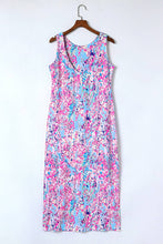 Load image into Gallery viewer, Purple Abstract Floral Print Sleeveless Maxi Dress