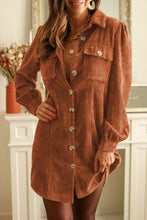 Load image into Gallery viewer, Khaki Corduroy Buttoned Long Sleeve Shirt Dress