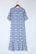 Load image into Gallery viewer, Sky Blue V Neck Casual Geometric Print Maxi Dress