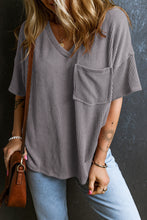 Load image into Gallery viewer, Light Grey Corded V Neck Chest Pocket Loose T-shirt