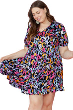 Load image into Gallery viewer, Purple Leopard Print Ruffled V Neck Plus Size Mini Dress