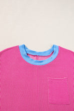 Load image into Gallery viewer, Rose Red Textured Colorblock Edge Patched Pocket T Shirt Dress