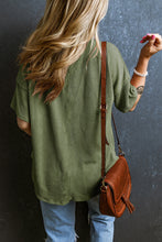 Load image into Gallery viewer, Jungle Green Corded V Neck Chest Pocket Loose T-shirt