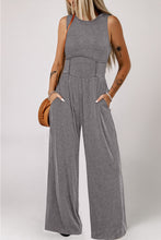 Load image into Gallery viewer, Medium Grey Cinched Waist Sleeveless Wide Leg Jumpsuit