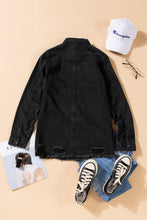 Load image into Gallery viewer, Black Ripped Denim Jacket