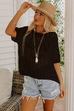 Load image into Gallery viewer, Apricot Fishnet Knit Ribbed Round Neck Short Sleeve Sweater Tee