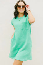 Load image into Gallery viewer, Mint Green Textured Cap Sleeve T Shirt Dress