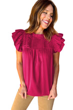 Load image into Gallery viewer, Rose Red Smocked Ruffle Sleeve Blouse