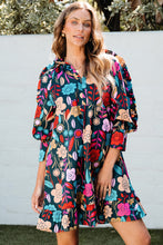 Load image into Gallery viewer, Green Floral Print Puff Sleeve Ruffled Mini Dress