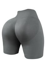 Load image into Gallery viewer, Black Solid Color Ribbed Drawstring Waist Yoga Shorts