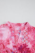 Load image into Gallery viewer, Pink Abstract Floral Print Notch V Neck Rolled Short Sleeve Blouse