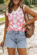 Load image into Gallery viewer, Pink Cute Flower Knitted V Neck Tank Top