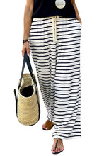 Load image into Gallery viewer, White Drawstring Striped Wide Leg Pants