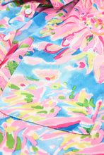 Load image into Gallery viewer, Pink Abstract Floral Print Notch V Neck Rolled Short Sleeve Blouse