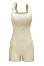 Load image into Gallery viewer, Black Ribbed Square Neck Padded Sports Romper