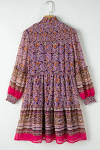 Load image into Gallery viewer, Purple Floral Smocked Puff Sleeve High Neck Mini Dress