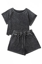 Load image into Gallery viewer, Black Acid Washed Short Lounge Set