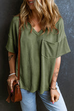 Load image into Gallery viewer, Jungle Green Corded V Neck Chest Pocket Loose T-shirt