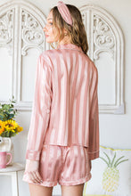 Load image into Gallery viewer, Pink Striped Print Buttoned Shirt and Drawstring Shorts Lounge Set