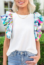 Load image into Gallery viewer, White Voluminous Printed Puff Sleeve Textured Top